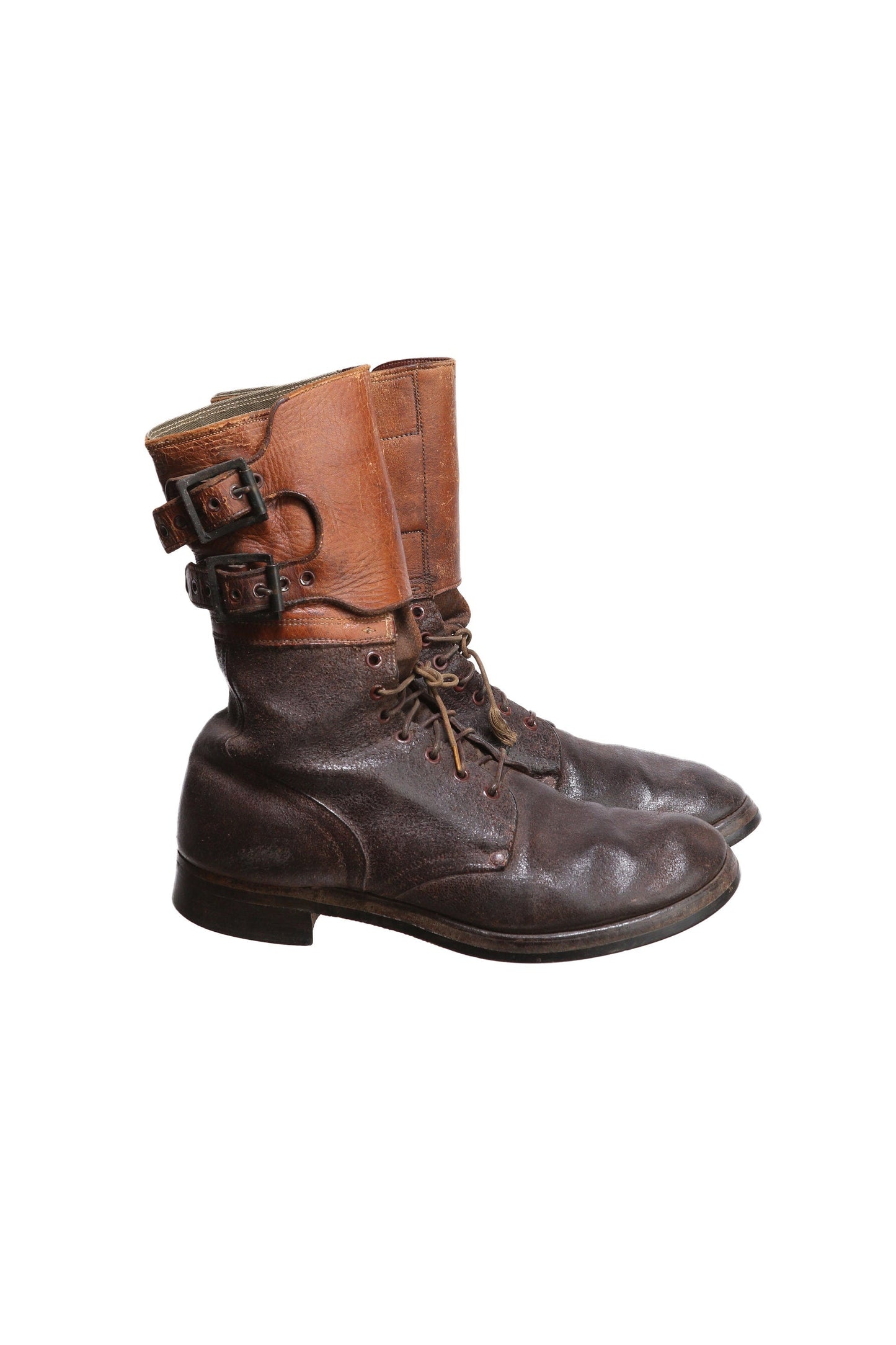 Vintage Men's Brown Leather High Top Boots with Midcap Belt Attachments - Size 10 D