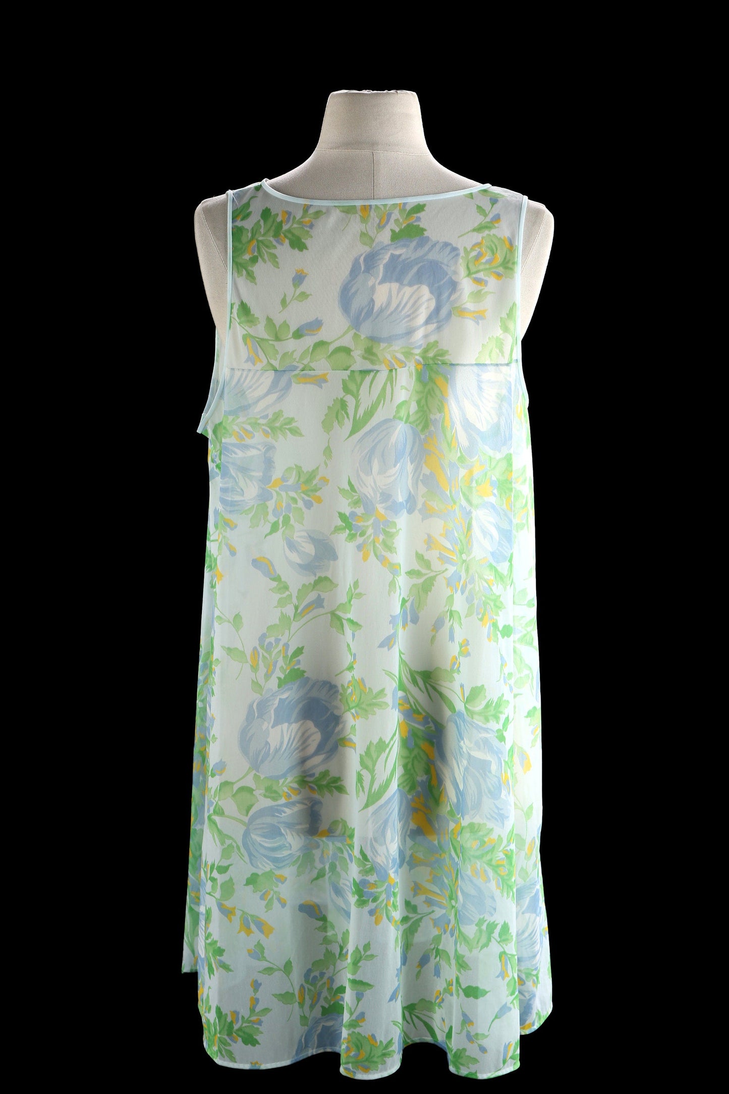 Vintage Women's Blue Floral Print Blouson Nightgown Dress