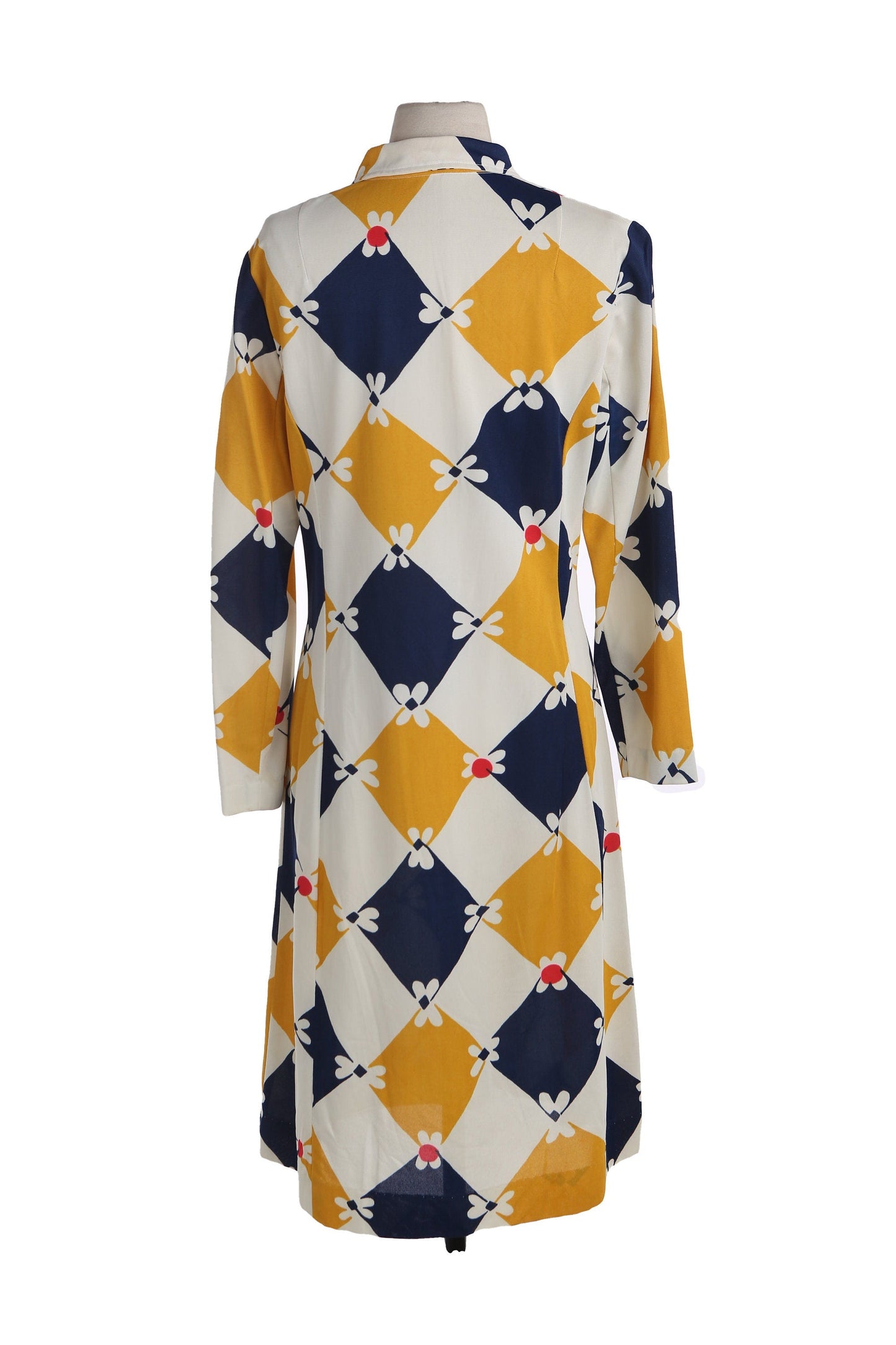 1970's Women Casual Dress with Floral and Geometric Pattern Print