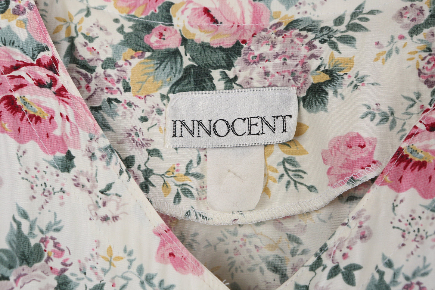 90s Women Floral Print White Rayon Maxi Dress by Innocent