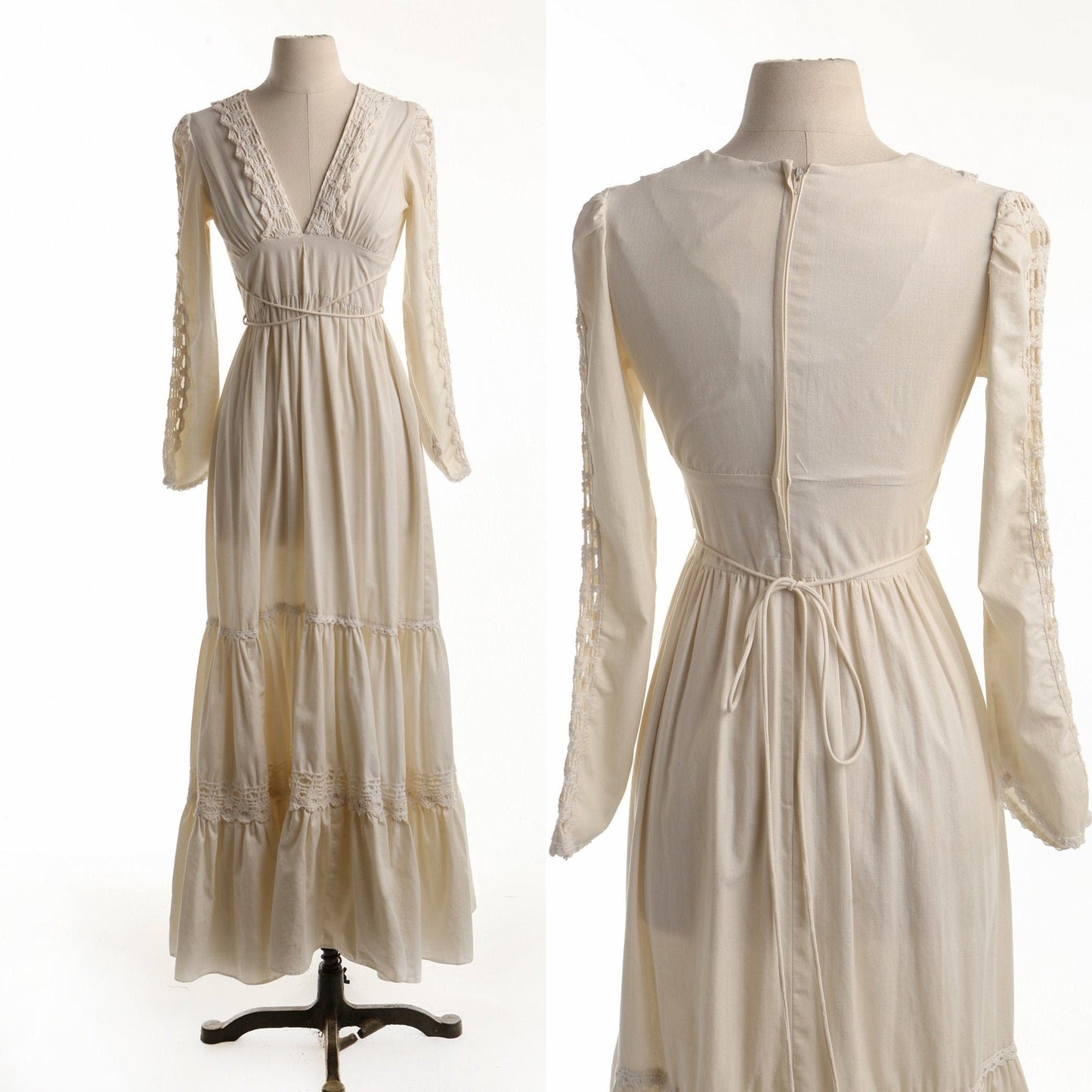 Vintage Gunne Sax Dress / 1970s / V Neck / Prairie / Long Sleeve / Flare / Cotton