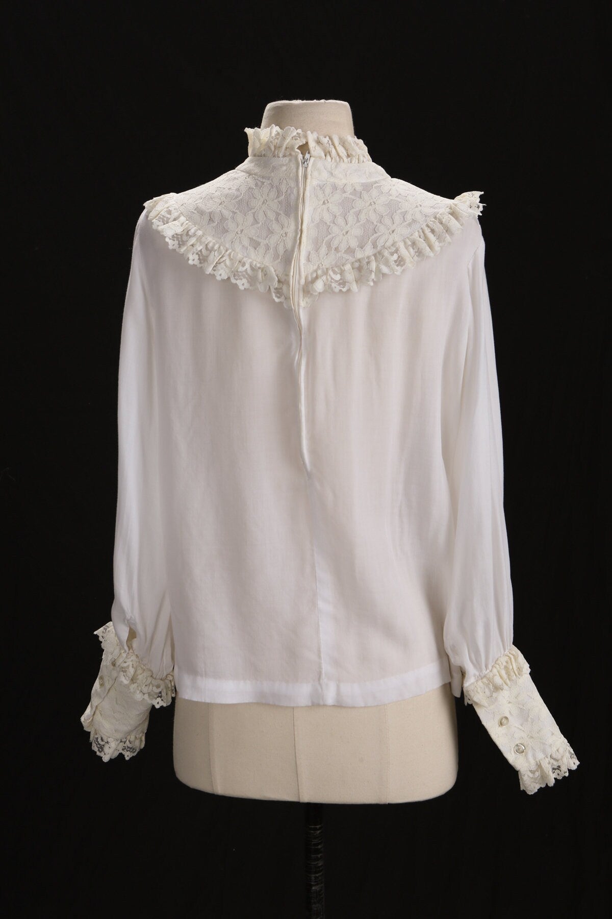 Vintage White Blouse with Lace Collar and Sleeves