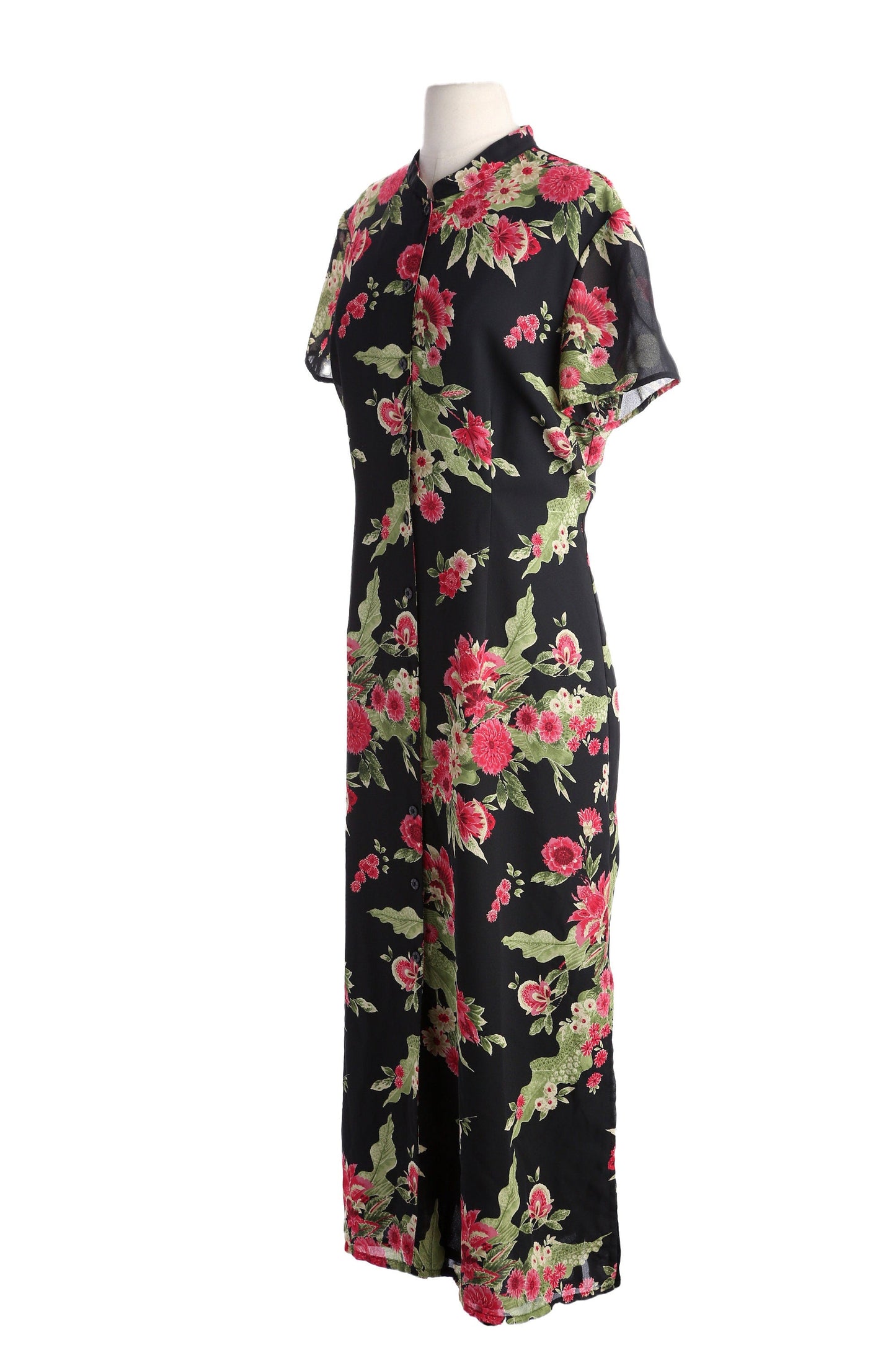 Y2K Women Black Floral Print Button Casual Summer Dress by Emma Jones