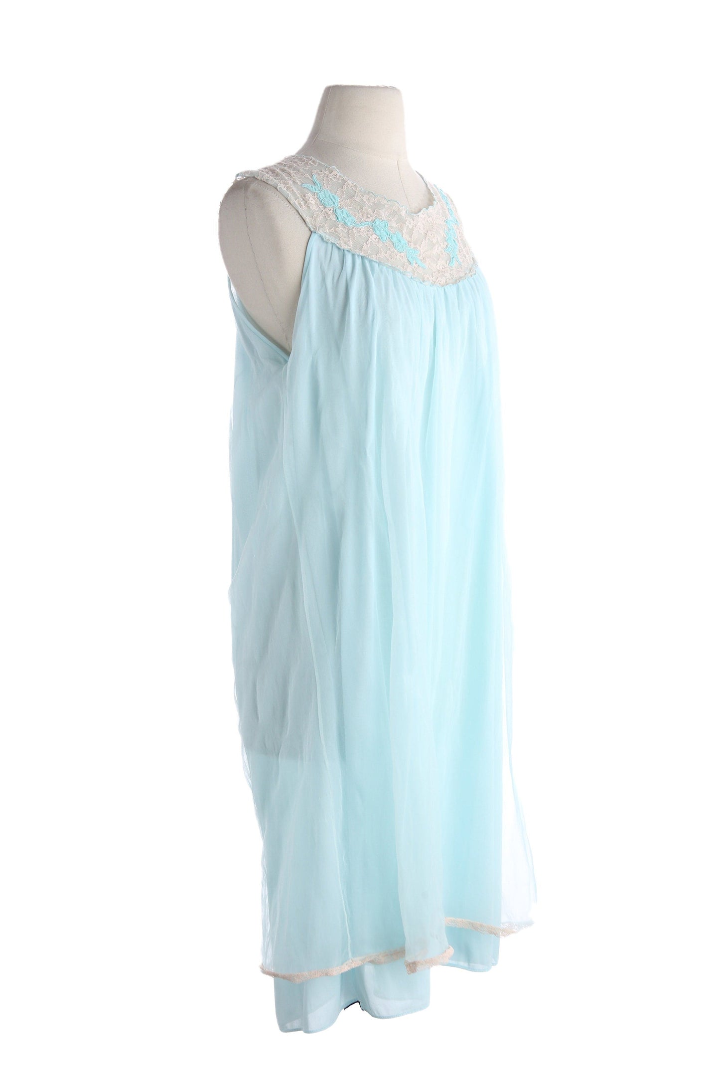 Vintage Women's Blue Nightgown Sleeveless Dress - Estimated Era 1970's - 1980's