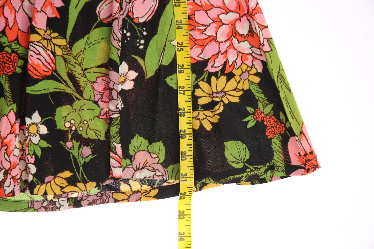 70s Women's Black Floral Print Summer Dress
