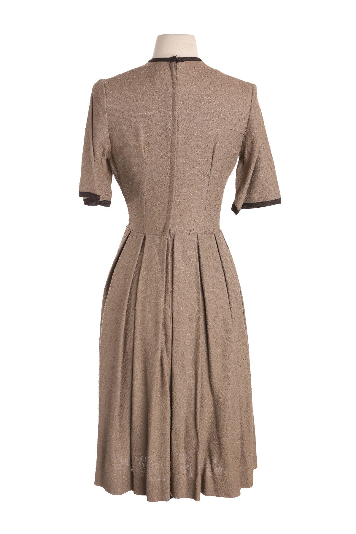 1950s Dress / Brown / Casual / Short Sleeve / Pleated Bottom