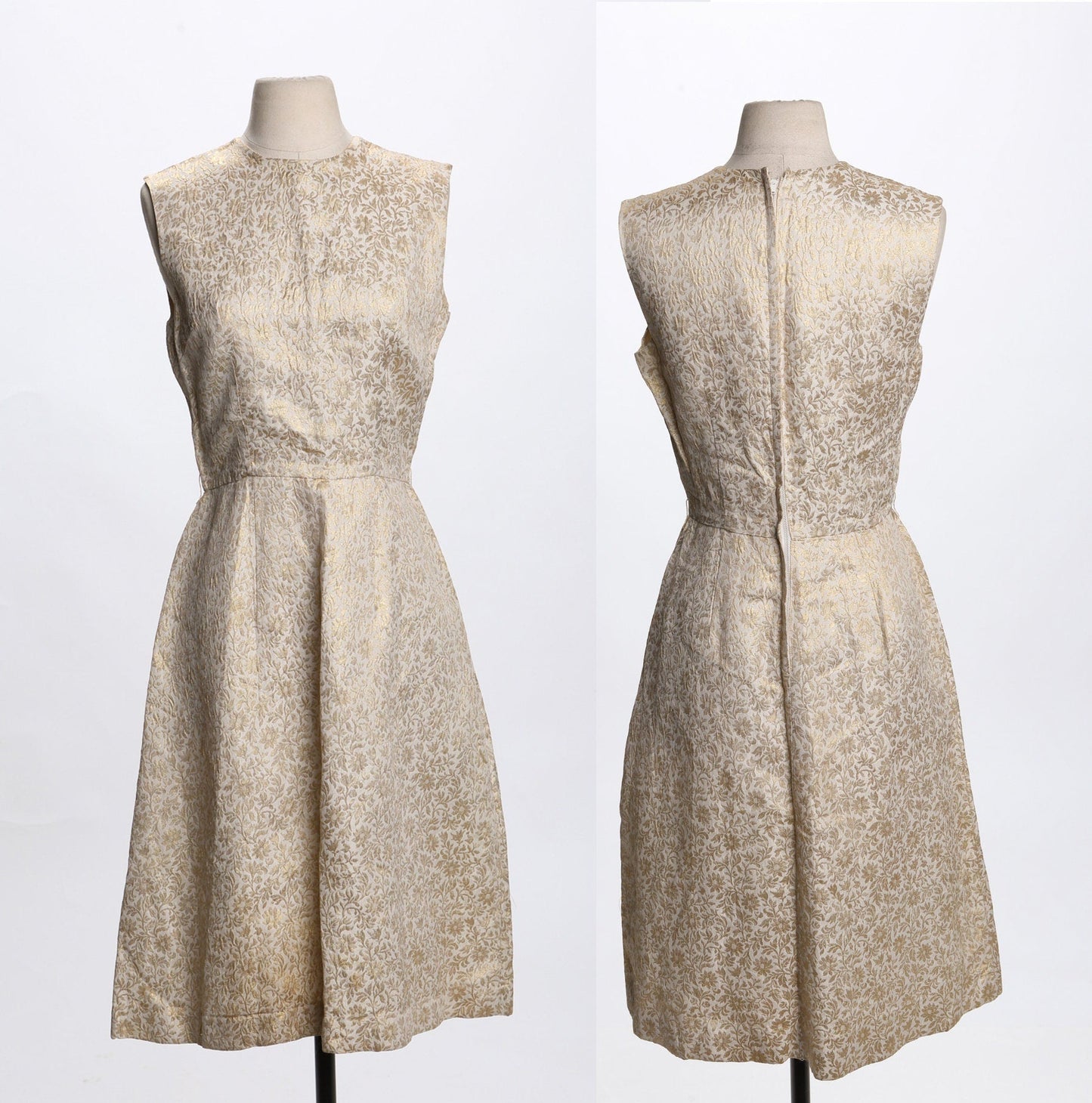 1950s Evening Dress / Sleeveless / Silver Metallic Fabric