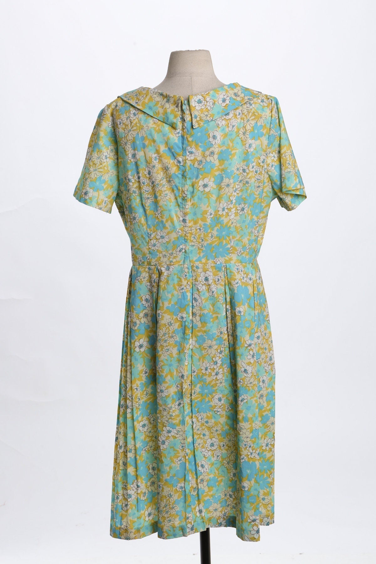 1960s Floral Print Dress / Green / Short Sleeve