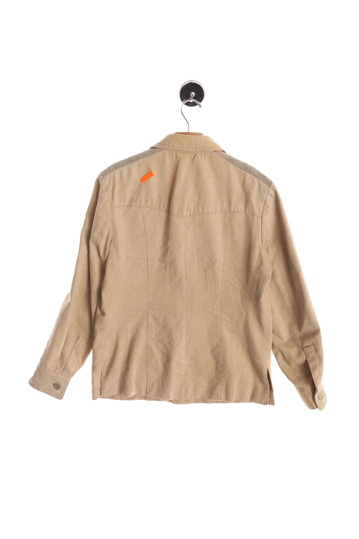 1970's Men Beige Long Sleeve Button up Shirt with Suede Shoulder Patches