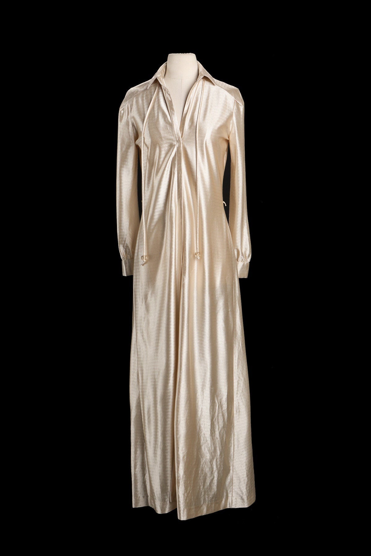 1970s Dress / Gold Metallic Fabric / Disco / Studio 54 / Long Sleevee