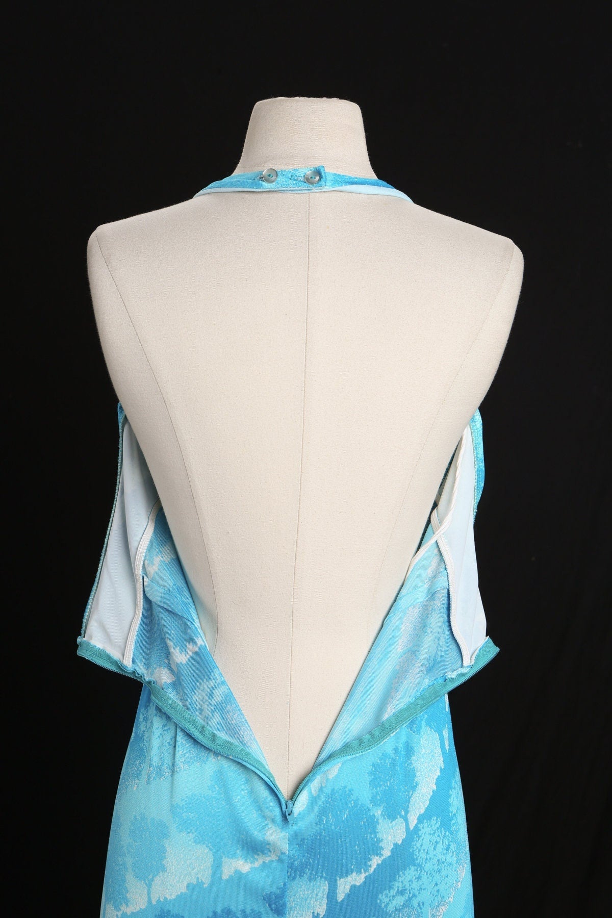 1970s Halter Dress / Blue / Long / Summer