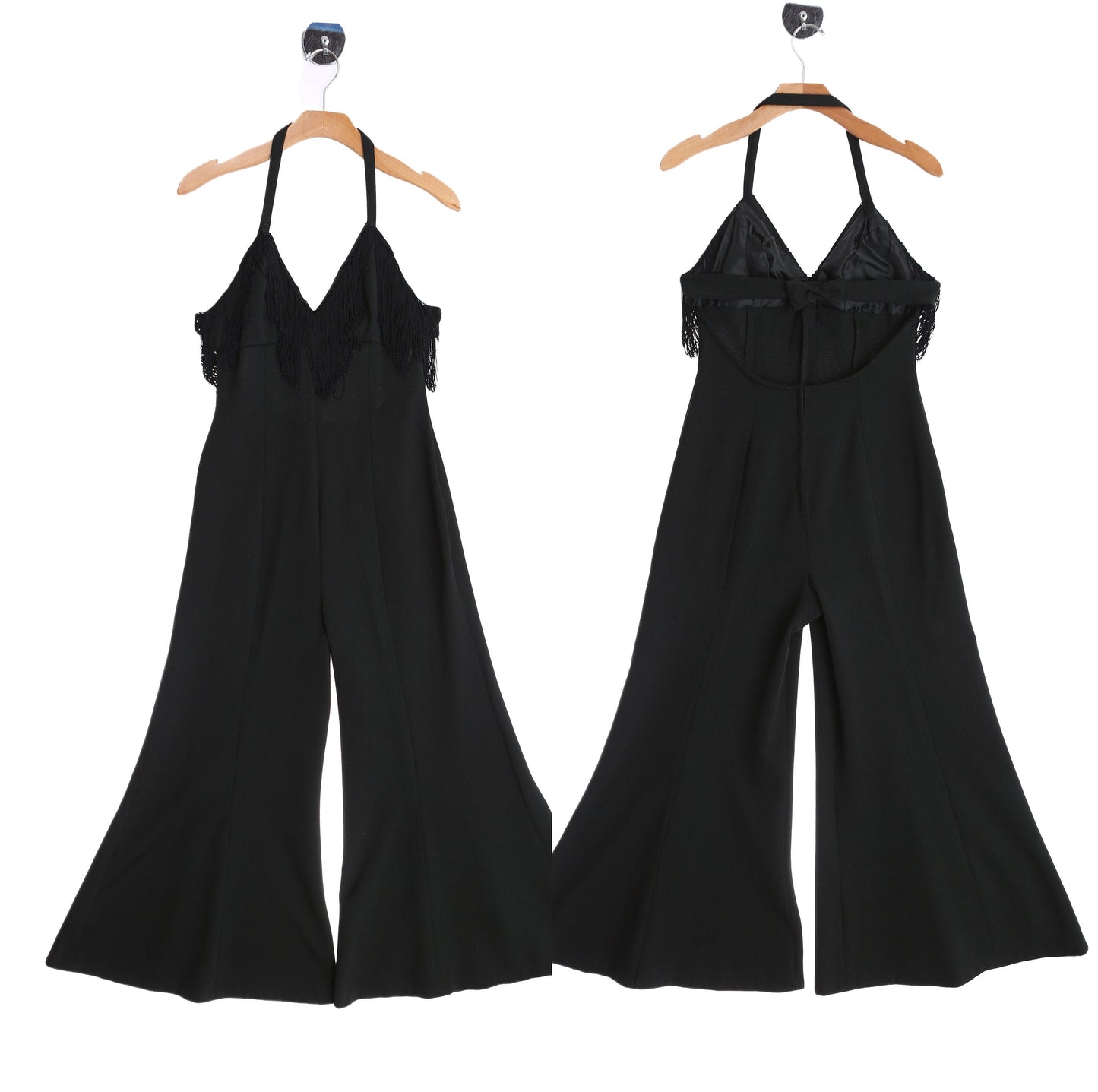 1970s Black Jumpsuit / Disco / Studio 54 / Halter / Bell Bottom