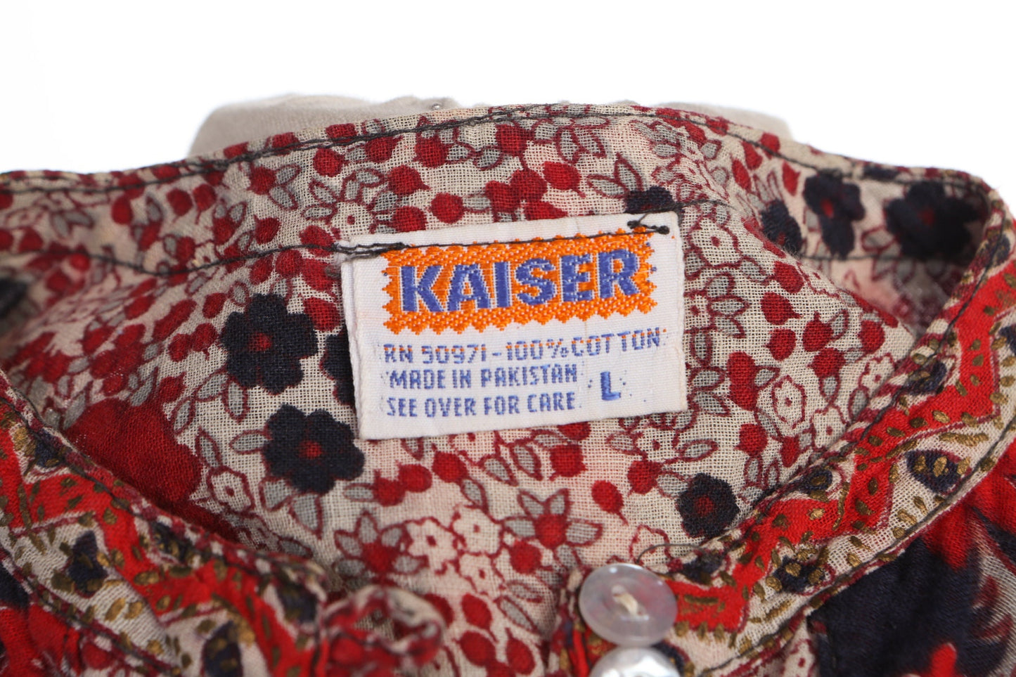 Vintage Boho Block Print White Red Floral Summer Dress