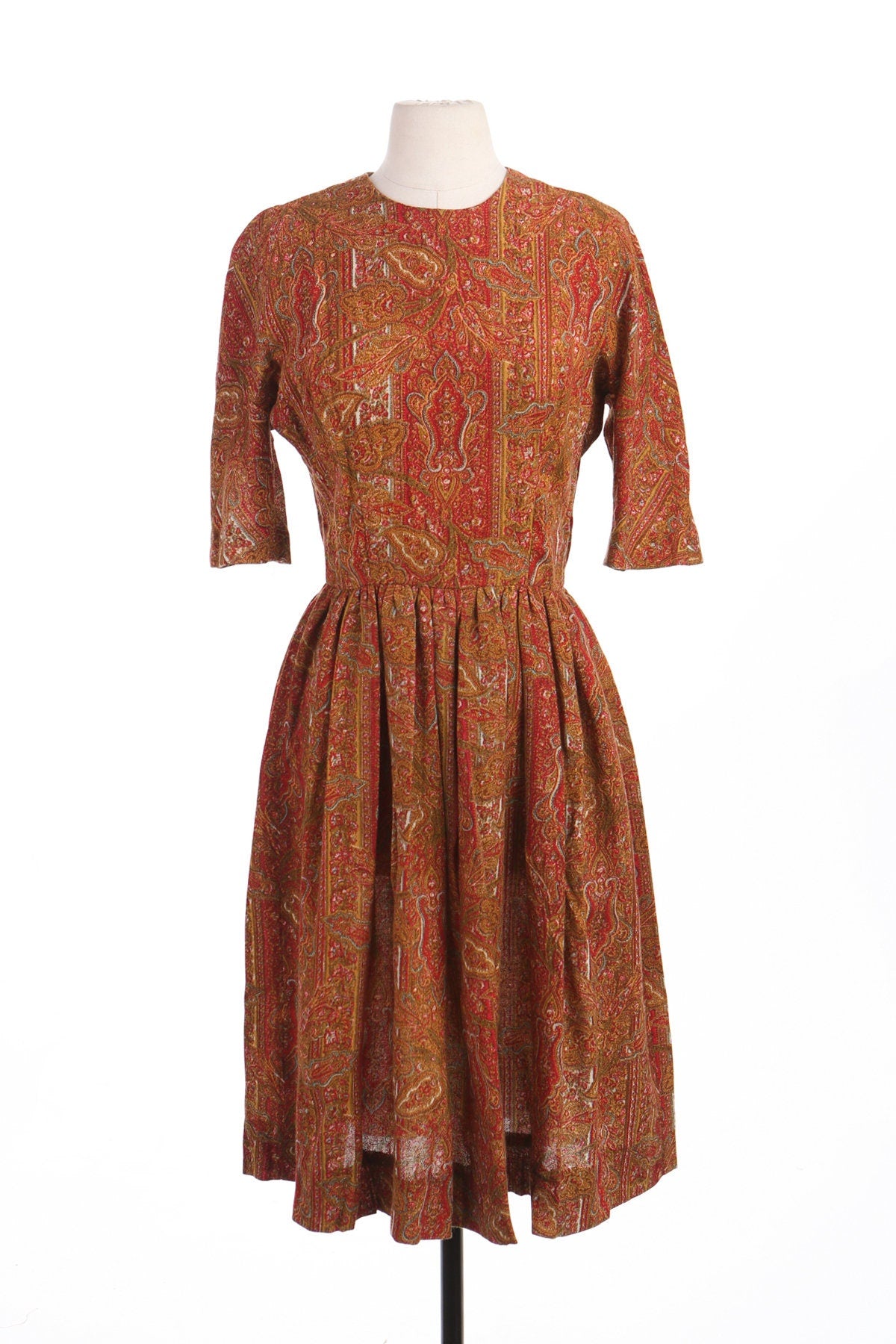 Women 50's Floral Print Red Summer Dress