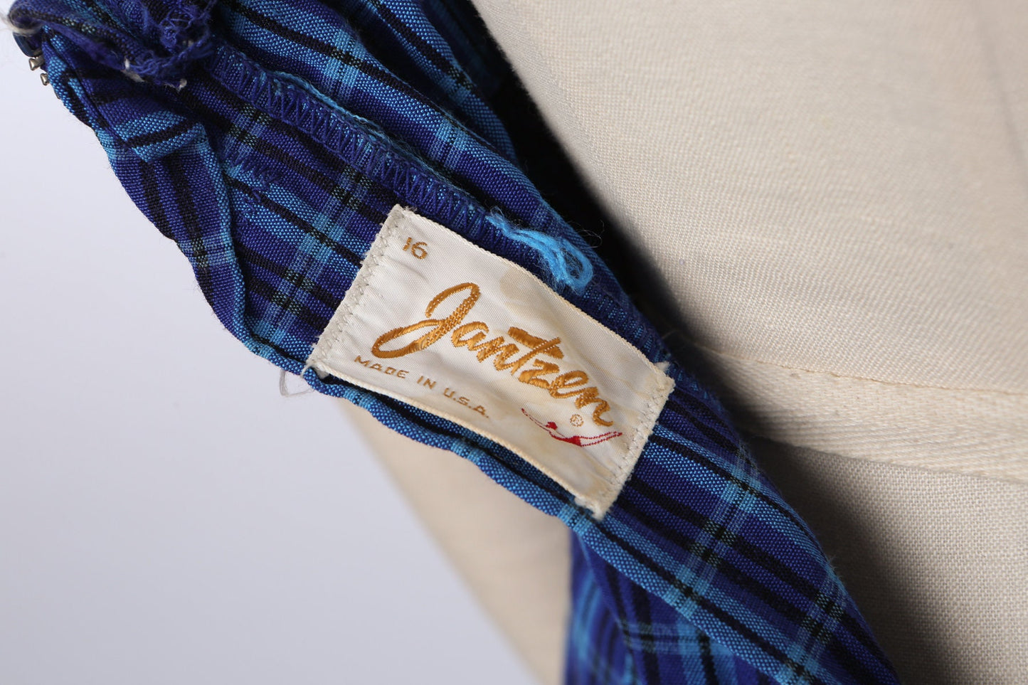 Vintage Women Blue Plaid Swimsuit