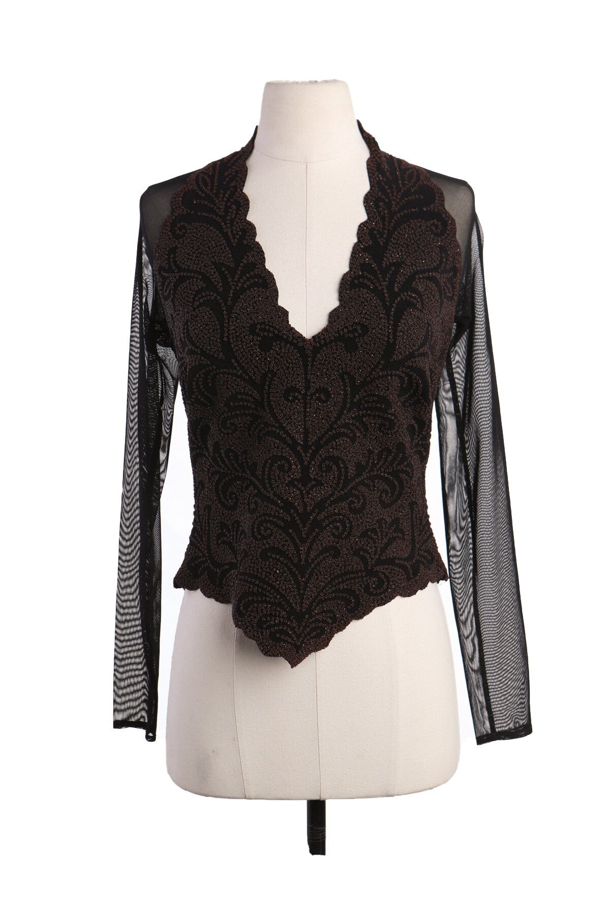 Y2K Black Women Sheer Floral Print Long Sleeve Casual Top