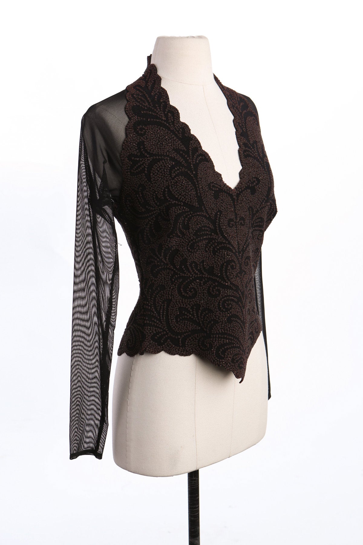 Y2K Black Women Sheer Floral Print Long Sleeve Casual Top