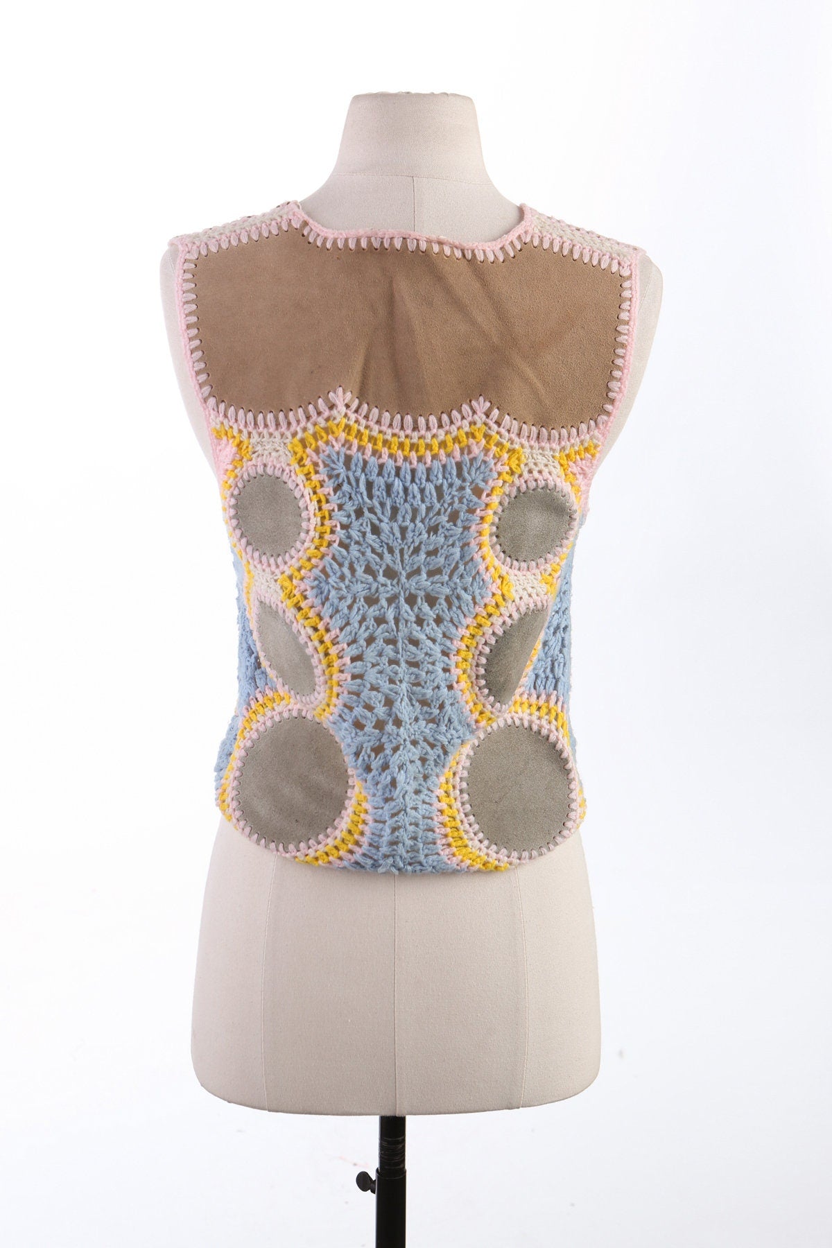 70's Women Suede Knitted Button Up Vest