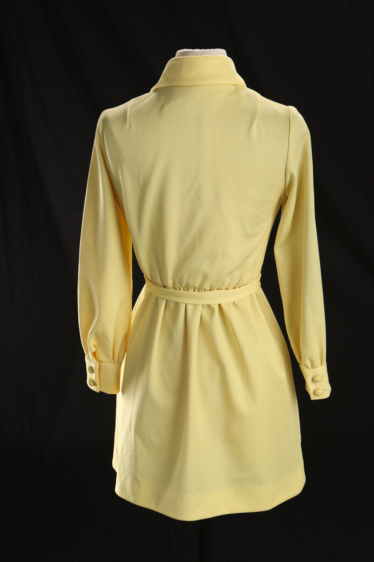 70's Women Yellow Long Sleeve Poly Casual Dress