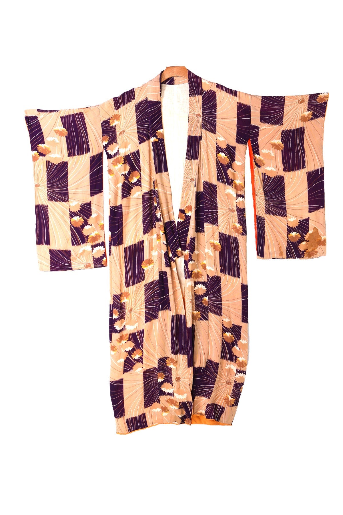 Vintage Kimono Robe - Checkered Floral Print