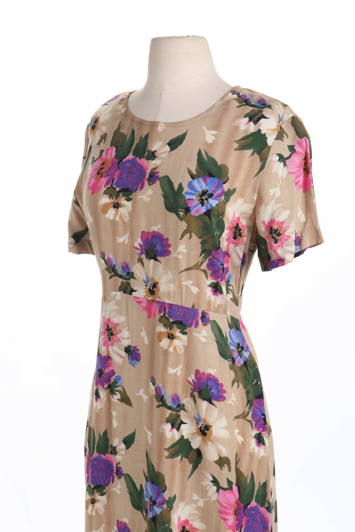 Women Floral Print Beige Summer Long Dress