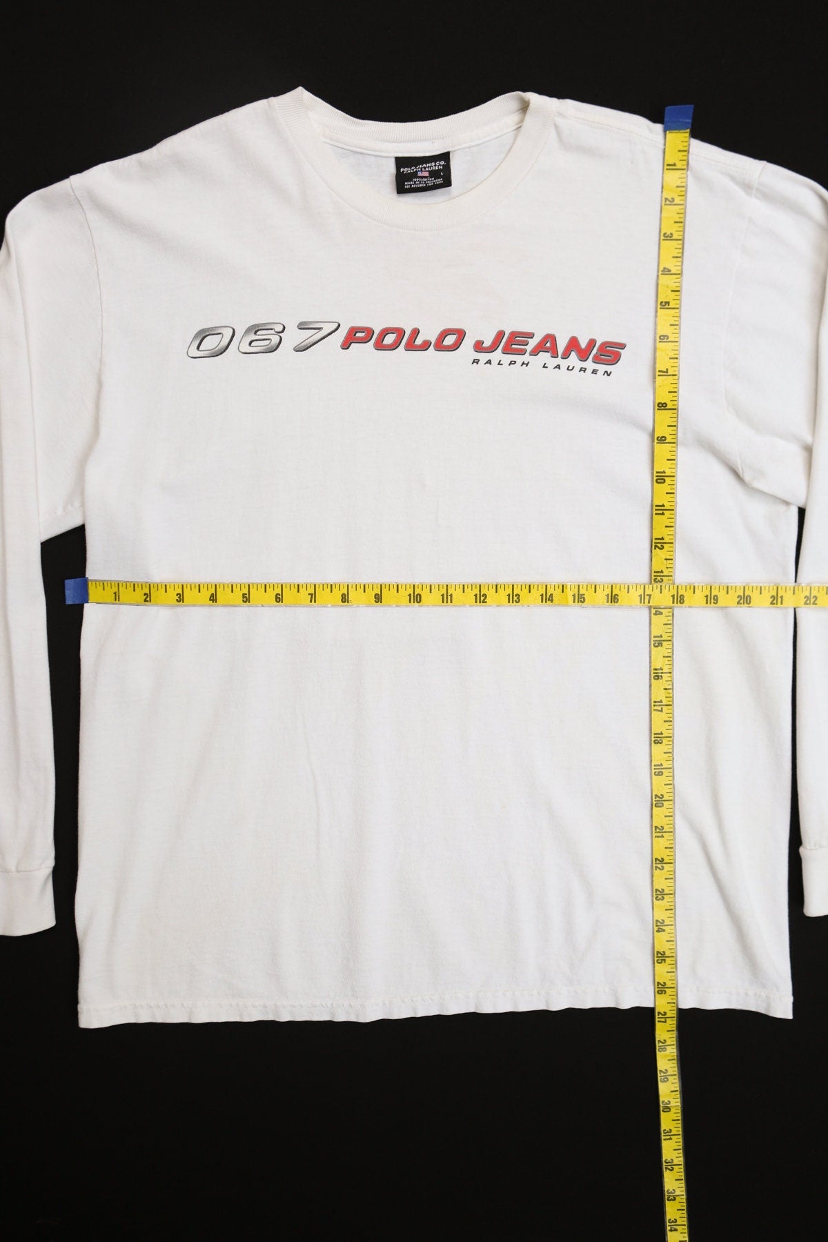 067 Polo Jeans Long Sleeve White Graphic Shirt