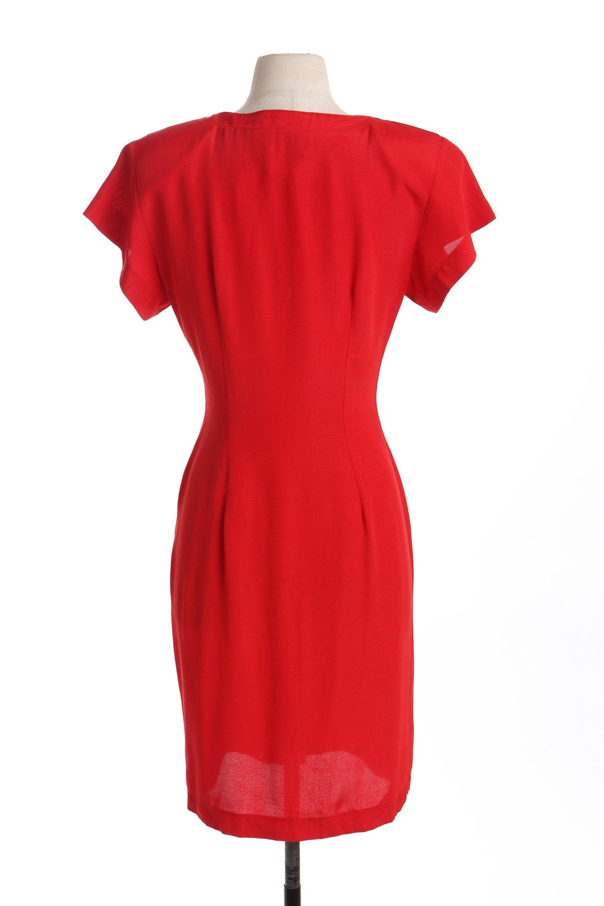90's Women Red Casual Dress with Golden Buttons
