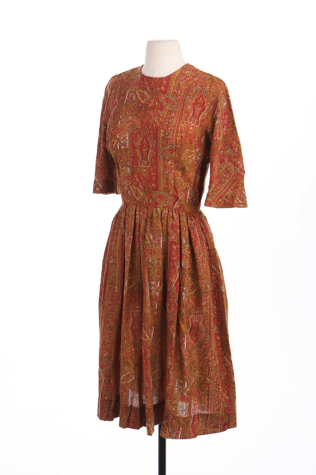 Women 50's Floral Print Red Summer Dress