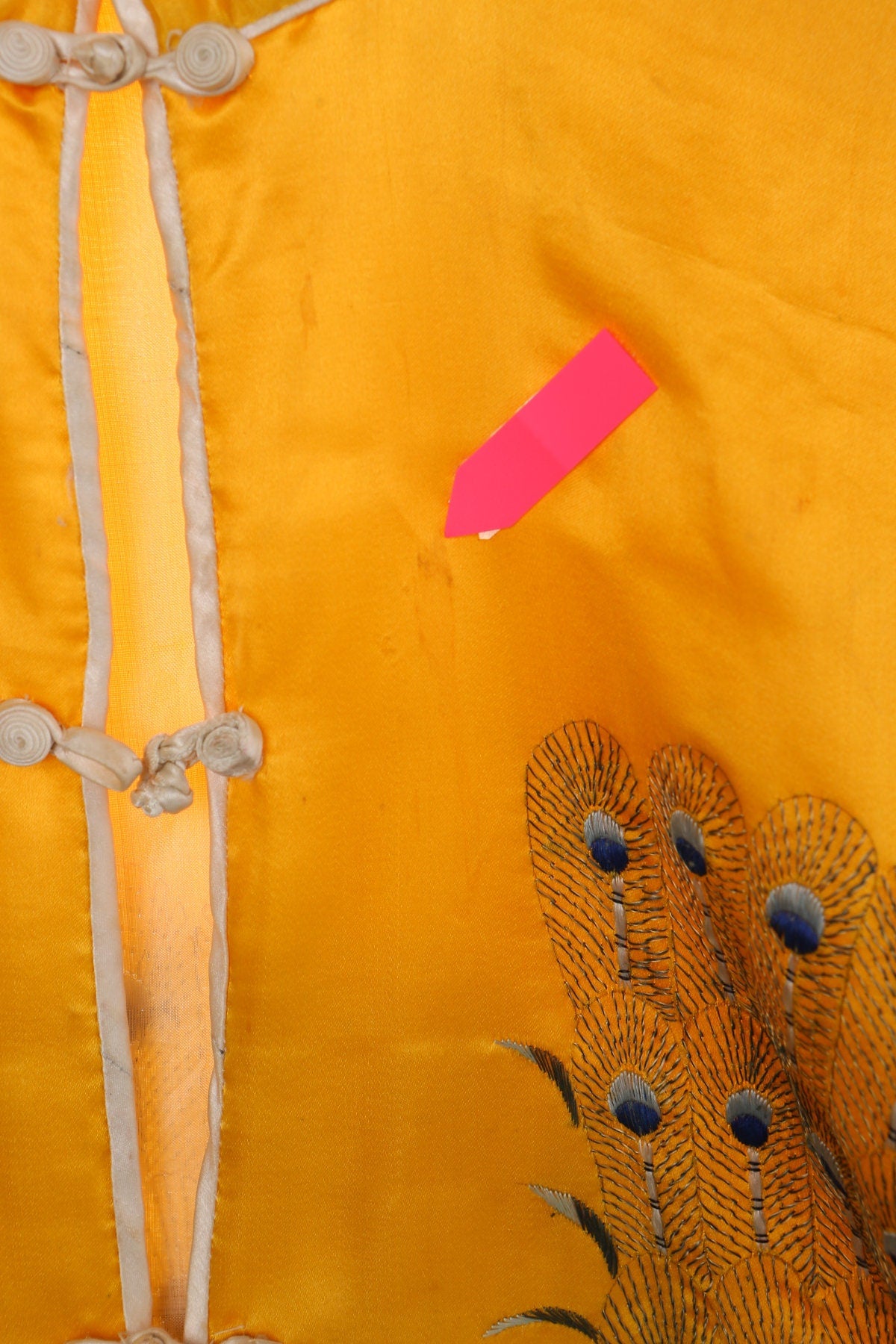 Vintage Yellow Cheogsam Chinese Embroidered Peacock Blouse