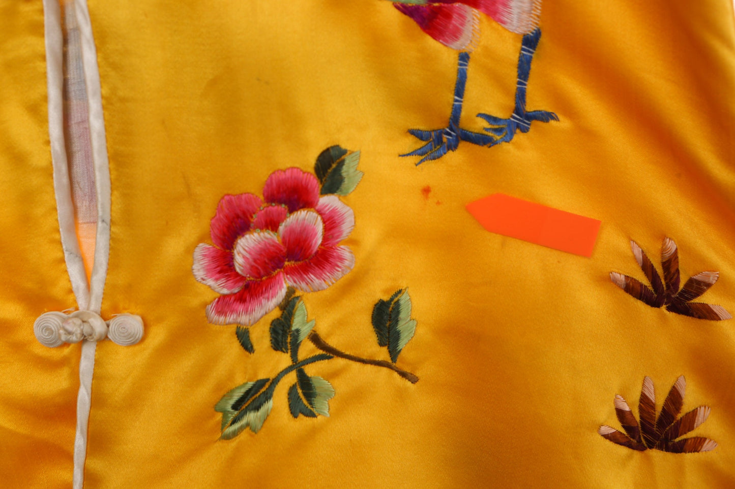 Vintage Yellow Cheogsam Chinese Embroidered Peacock Blouse