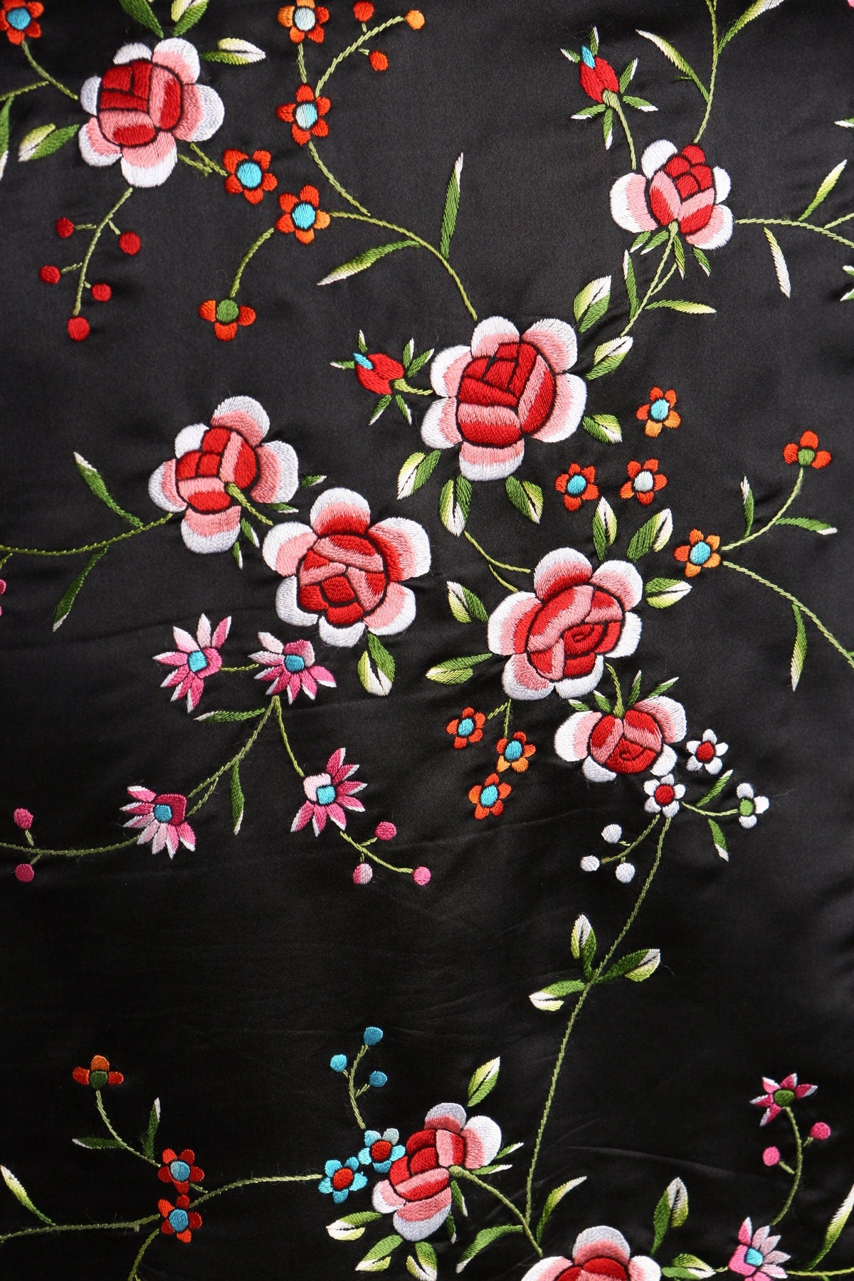 Vintage Women Black Chinese Floral Embroidered Jacket