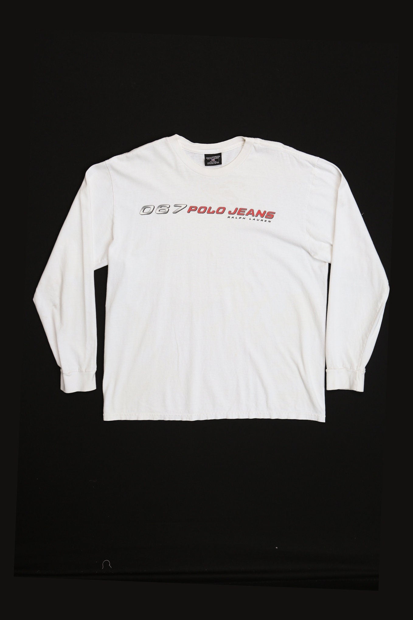 067 Polo Jeans Long Sleeve White Graphic Shirt