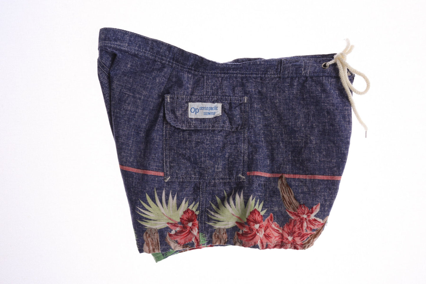 Vintage Op Ocean Pacific Swim Trunks With Plants Print and String Closure