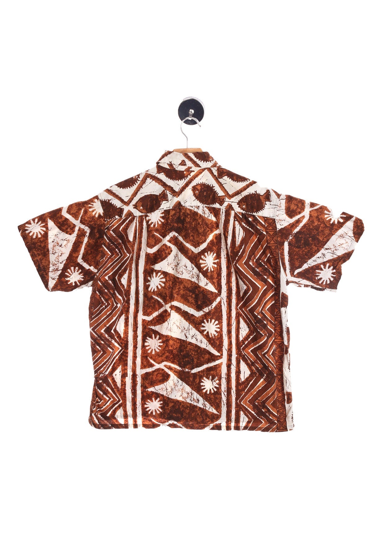 Tribal and Fish Print Brown Hawaiian Shirt