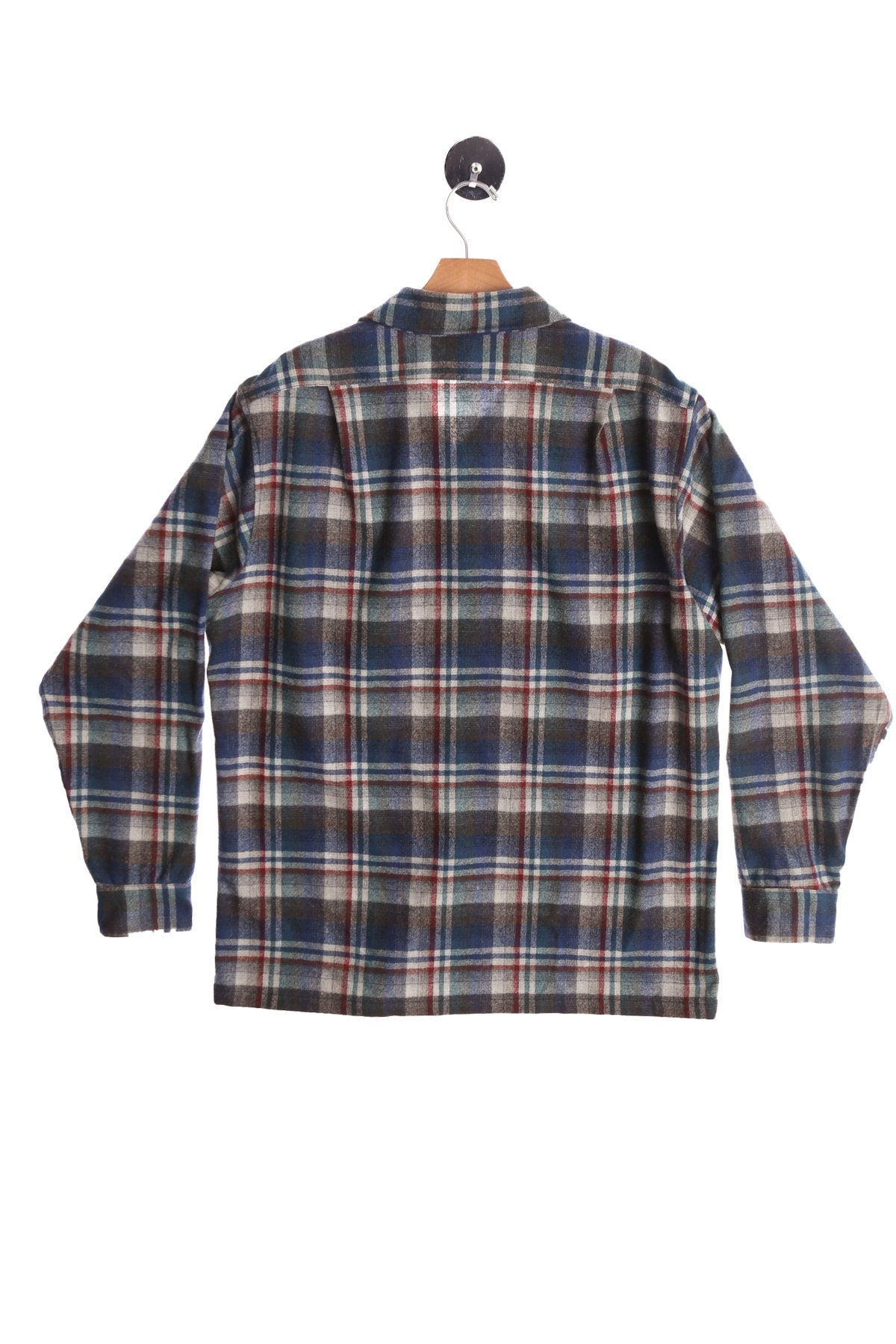Men's Vintage Pendleton Shirt - Blue and Gray Plaid Print