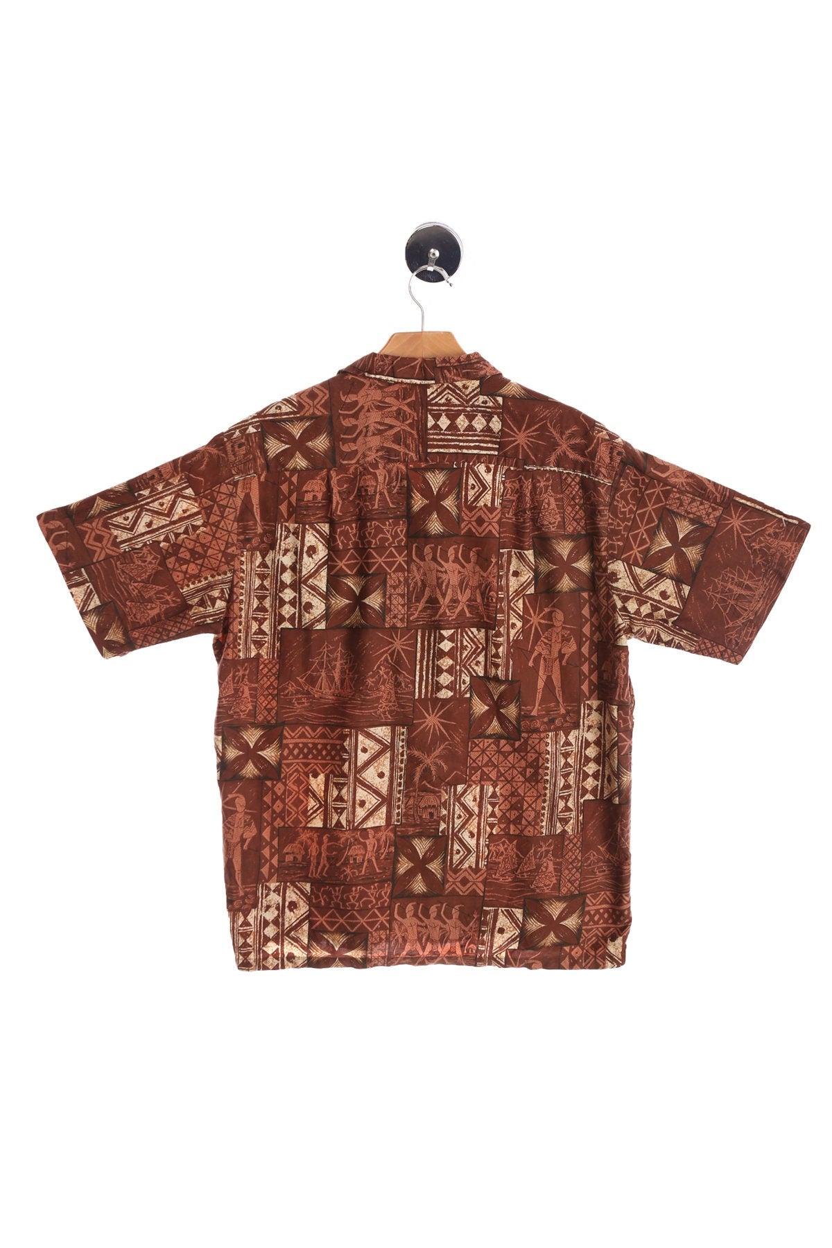 Vintage Men Brown Tribal Print Hawaiian Shirt