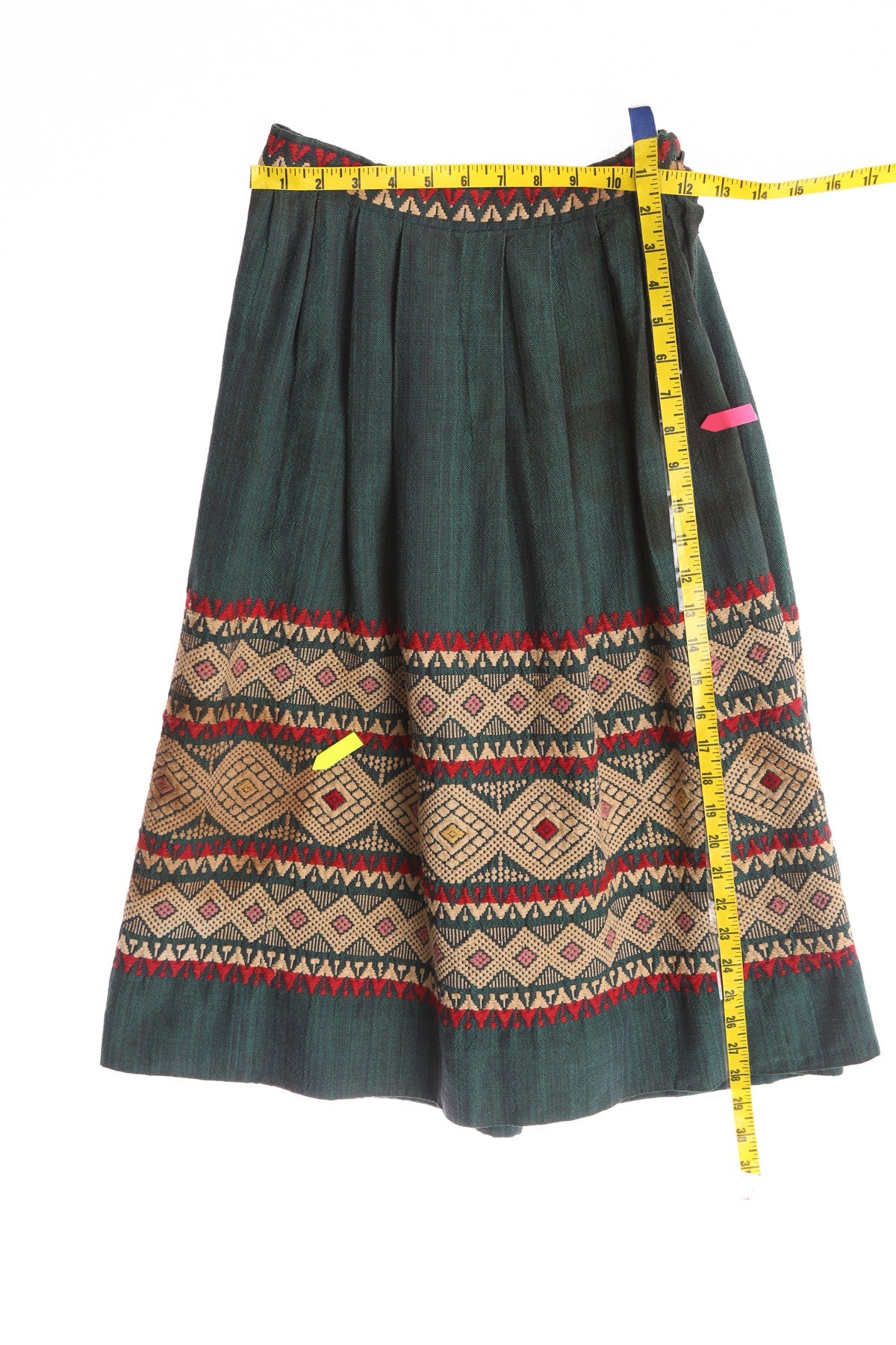 Women Vintage Green Embroidered Skirt