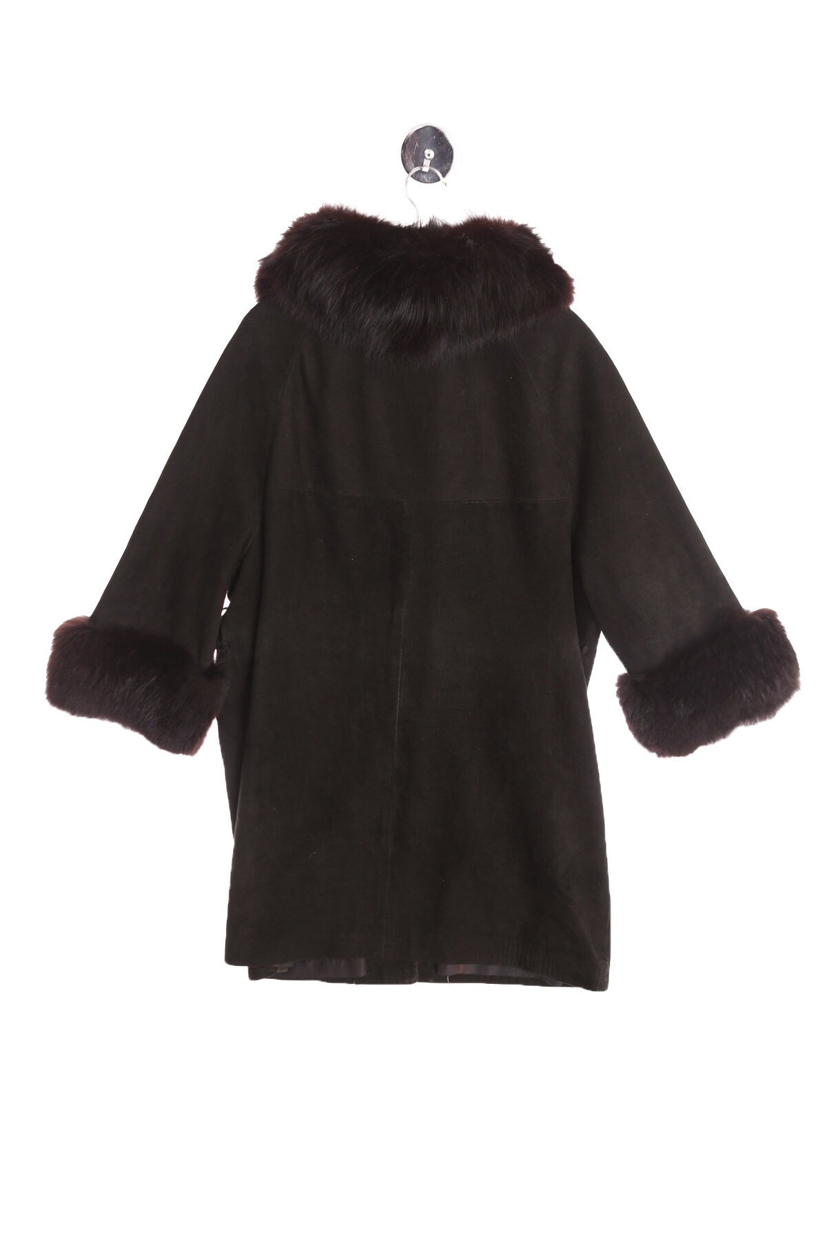 Women Suede Black Winter Coat with Fur Collar