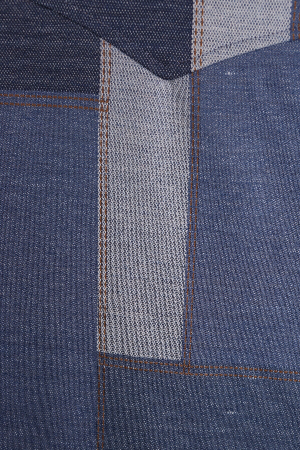 70's Blue Patchwork Print Poly Top