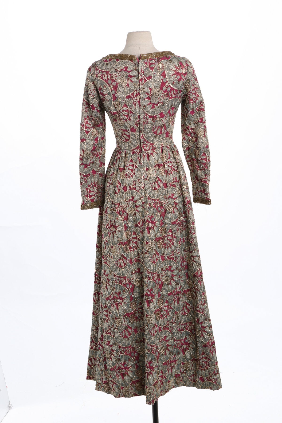 Vintage Women Golden Embroidery Green Medieval Style Long Sleeve Dress