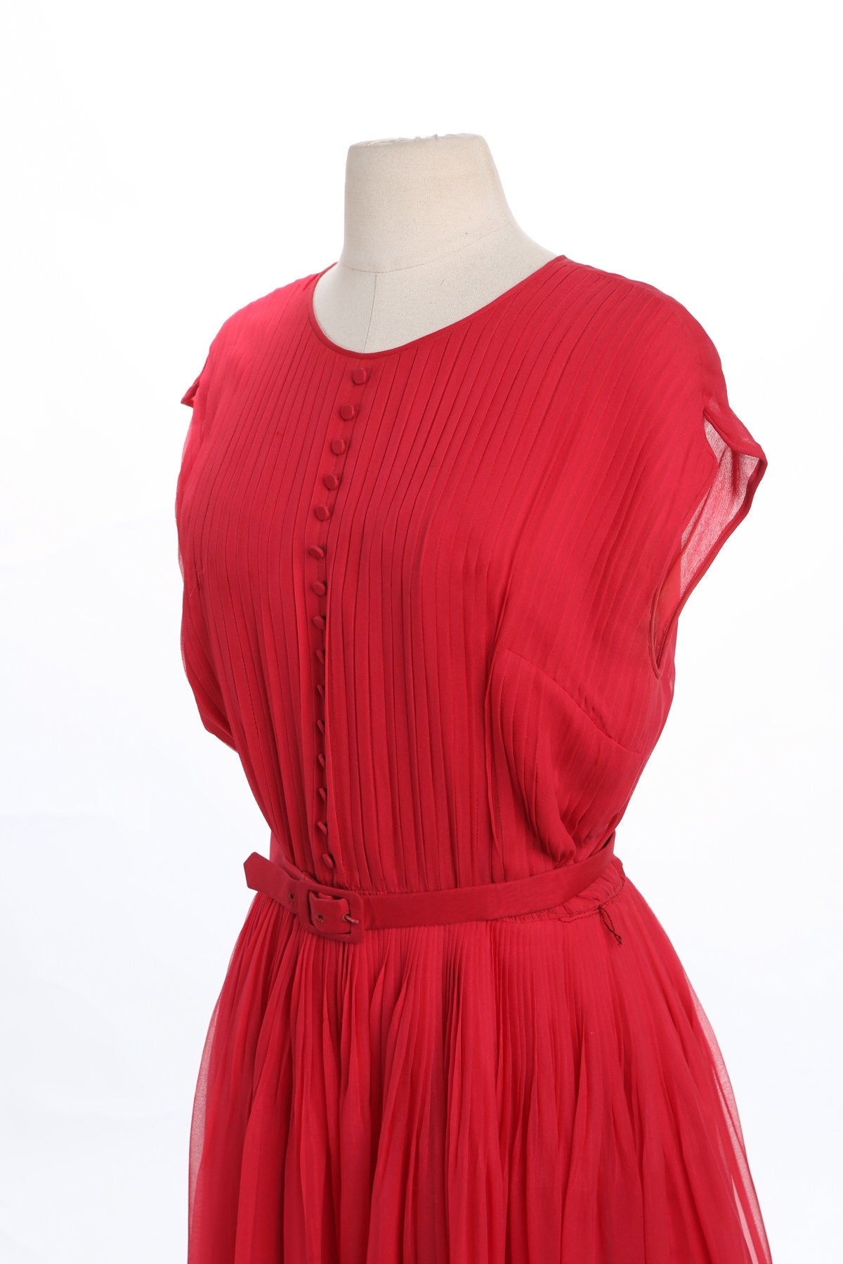 Vintage Red Pleated Casual Evening Dress
