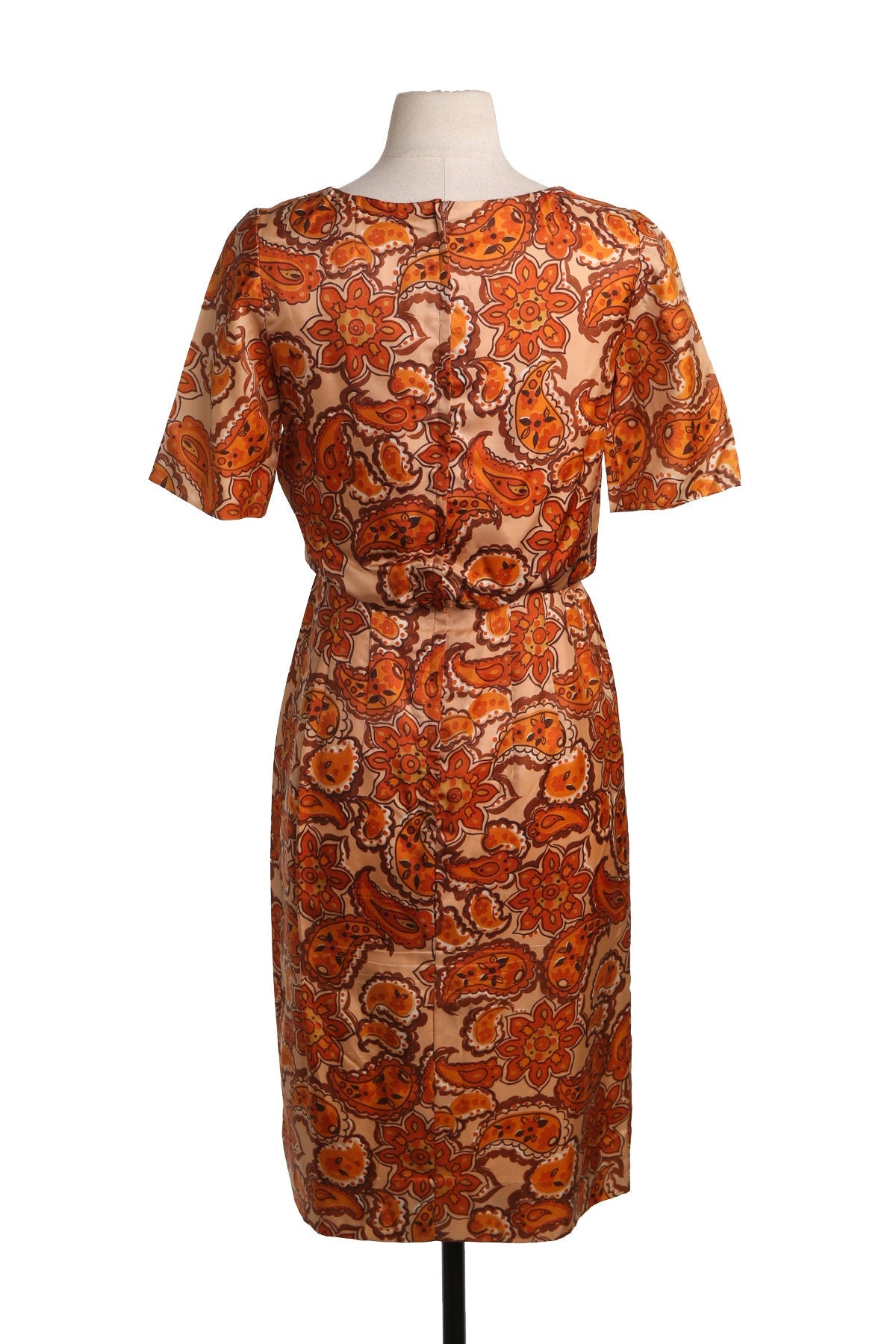 Vintage Paisley Casual Dress - Era 50's 60's - Brown Paisley Print