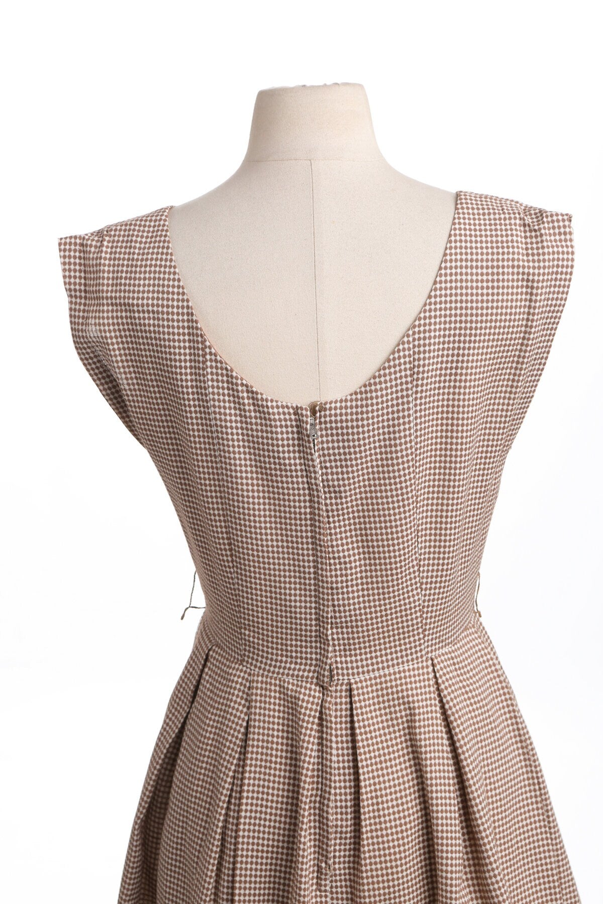 Vintage Women Brown Plaid Summer Dress