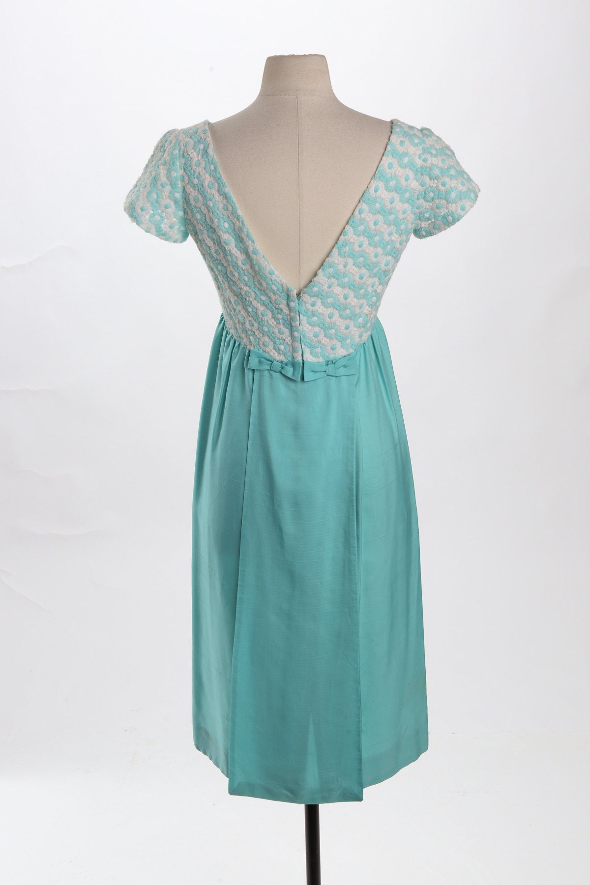 Vintage Long Baby Blue Evening Dress with Floral Embroidery