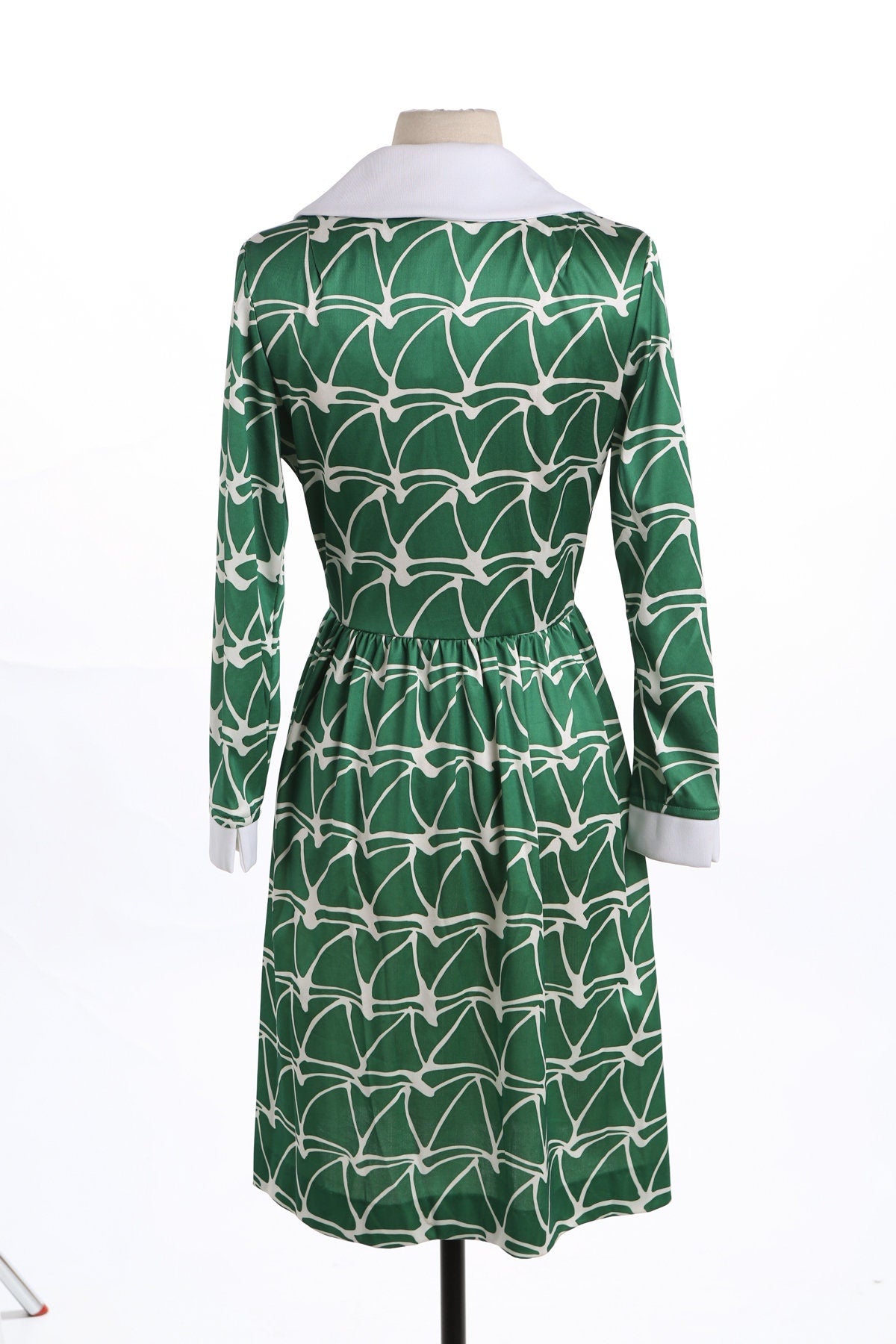 70's Green Button Down Poly Summer Dress