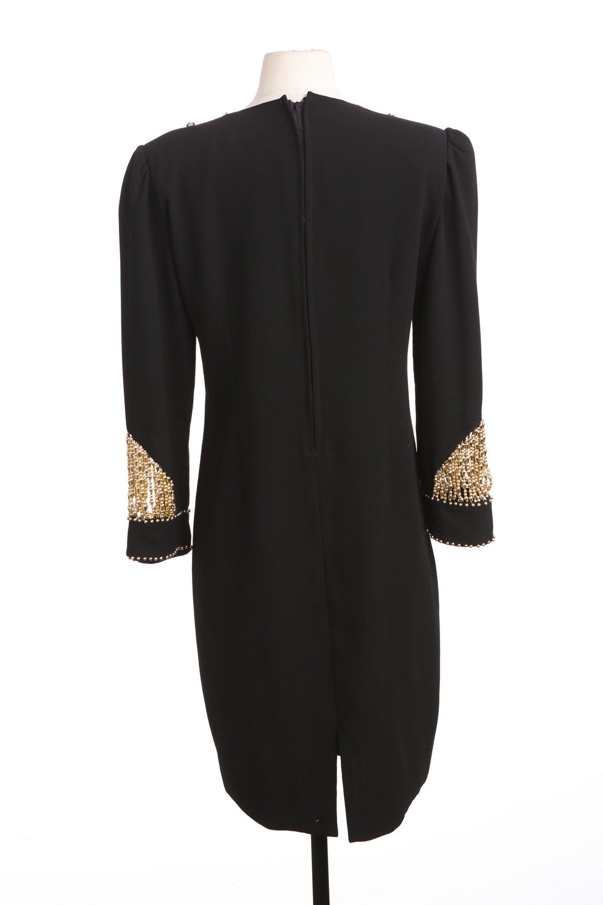 90's Black Sequin Detail Evening Dress
