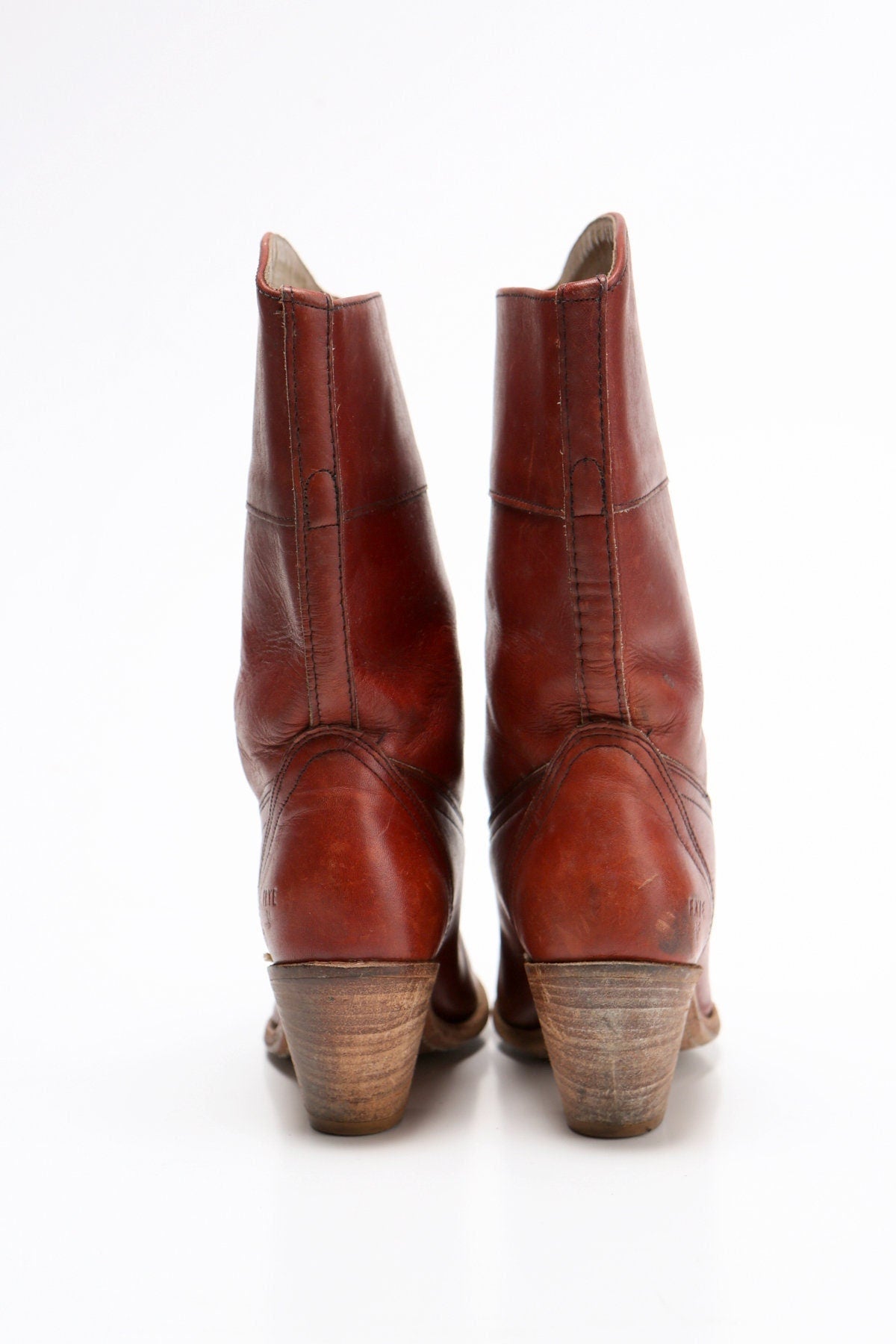 Vintage women 70's frye boots tan high heel western orange red