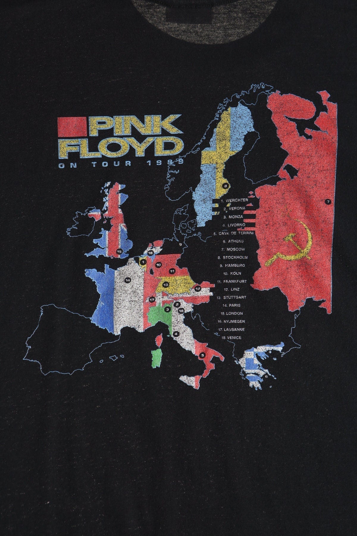Xl pink floyd vintage shirt t-shirt 1989 tour black rock europe