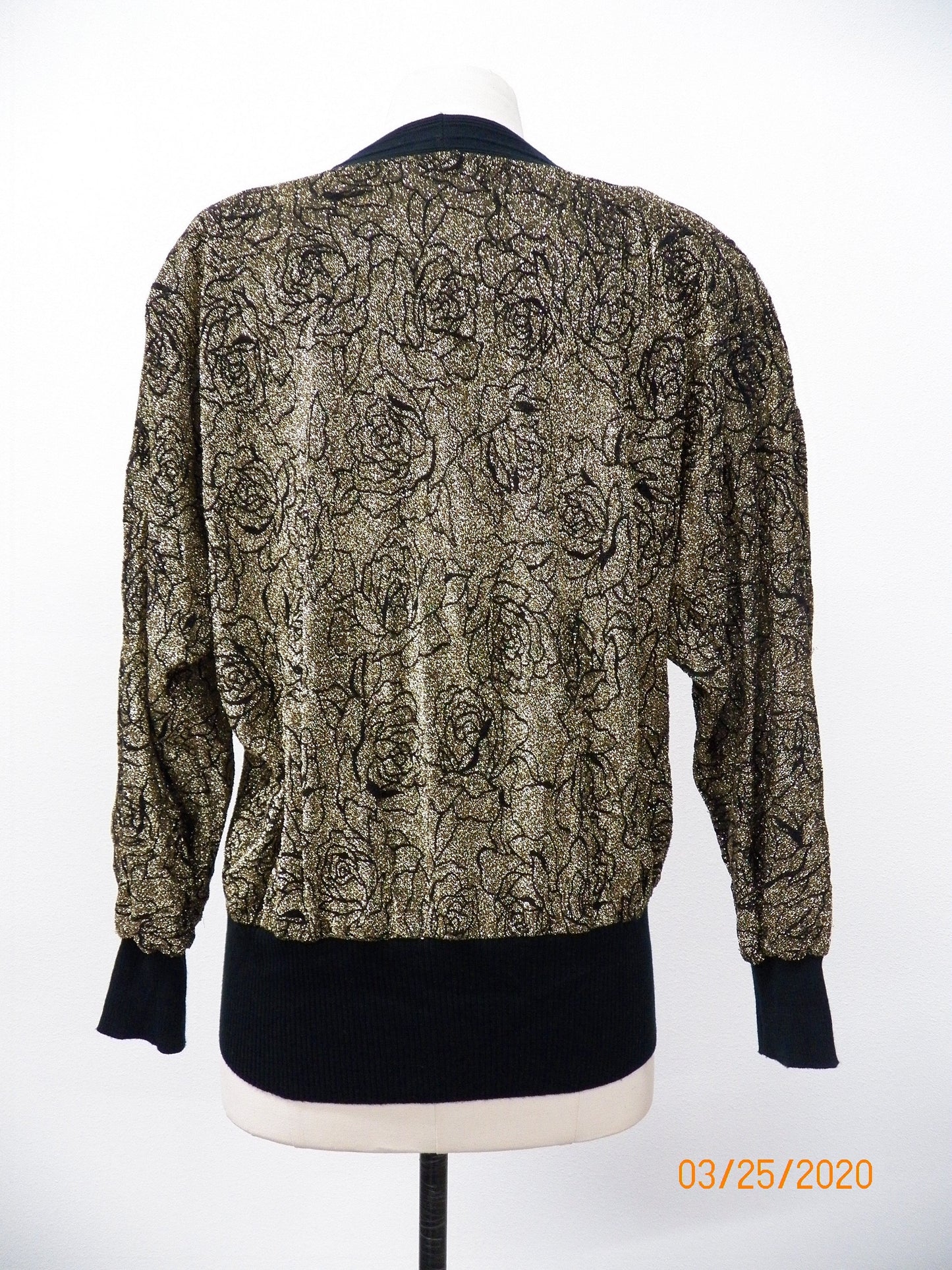 Women metallic black gold 80's top