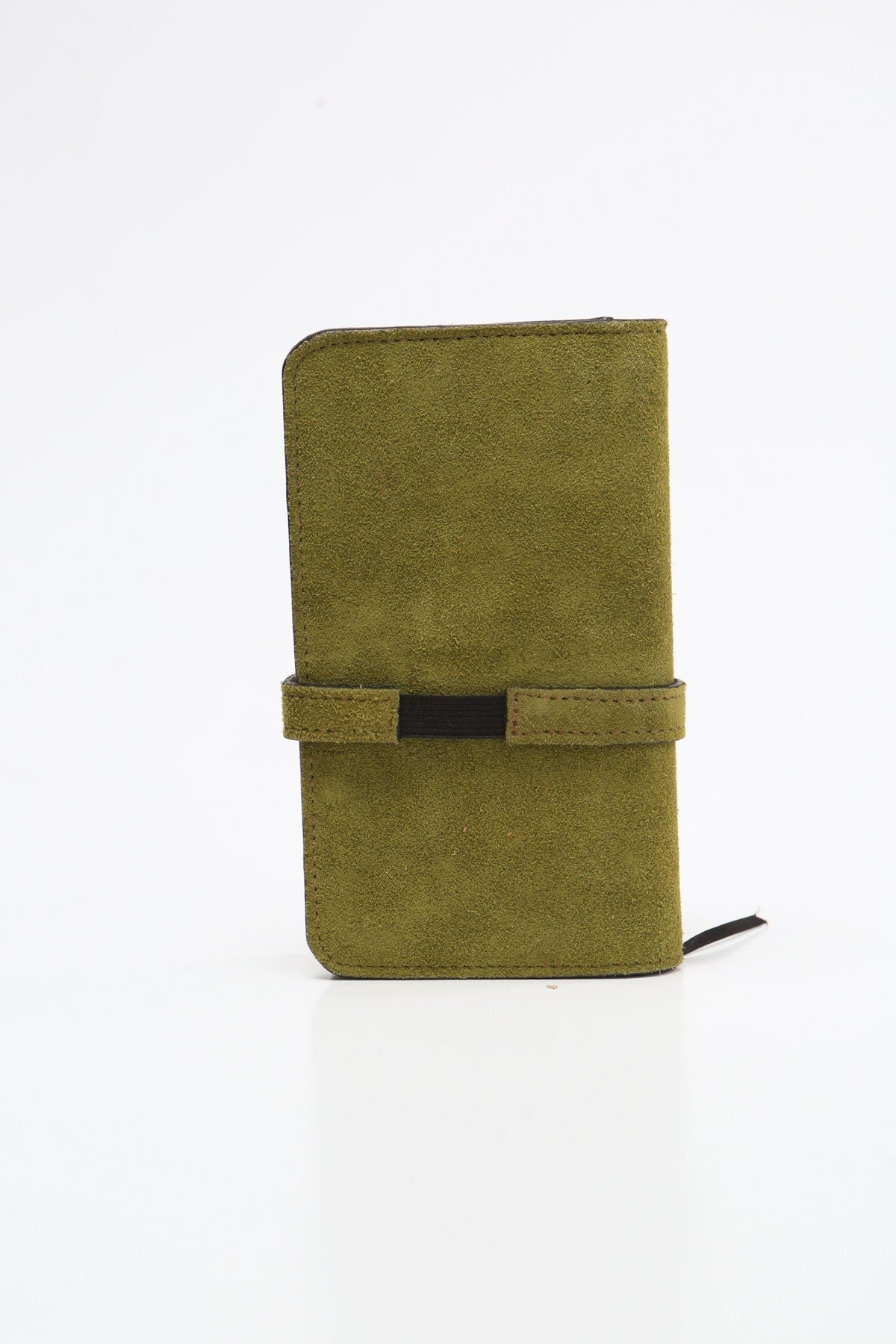 Green suede studded weed leaf leather notebook divider snap closure belt small